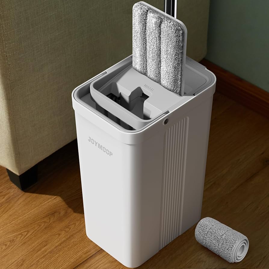 Flat Mop Bucket Set with Self-Cleaning Wringer System