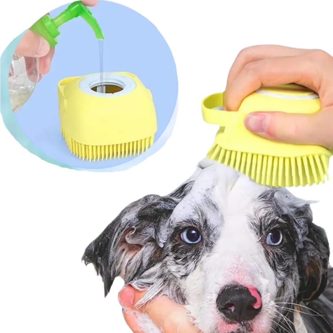 Pet Bath Brush with Built-In Soap Dispenser
