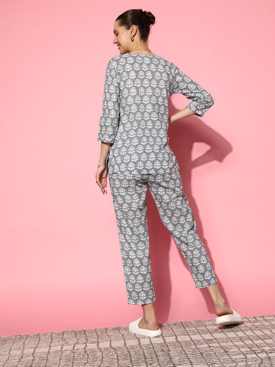 Women Grey Printed Pure Cotton Co-Ord Set