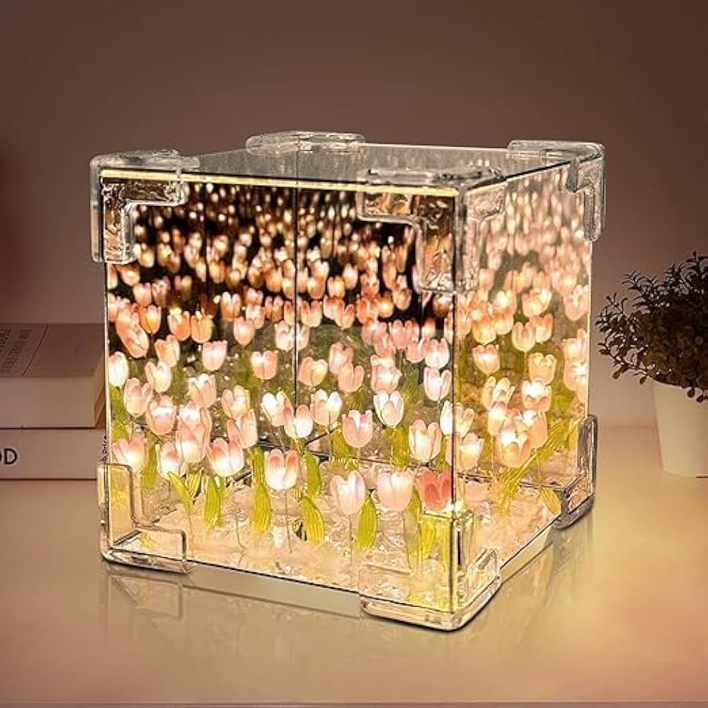 3D Tulip Crystal Cube Lamp – Decorative LED Night Light