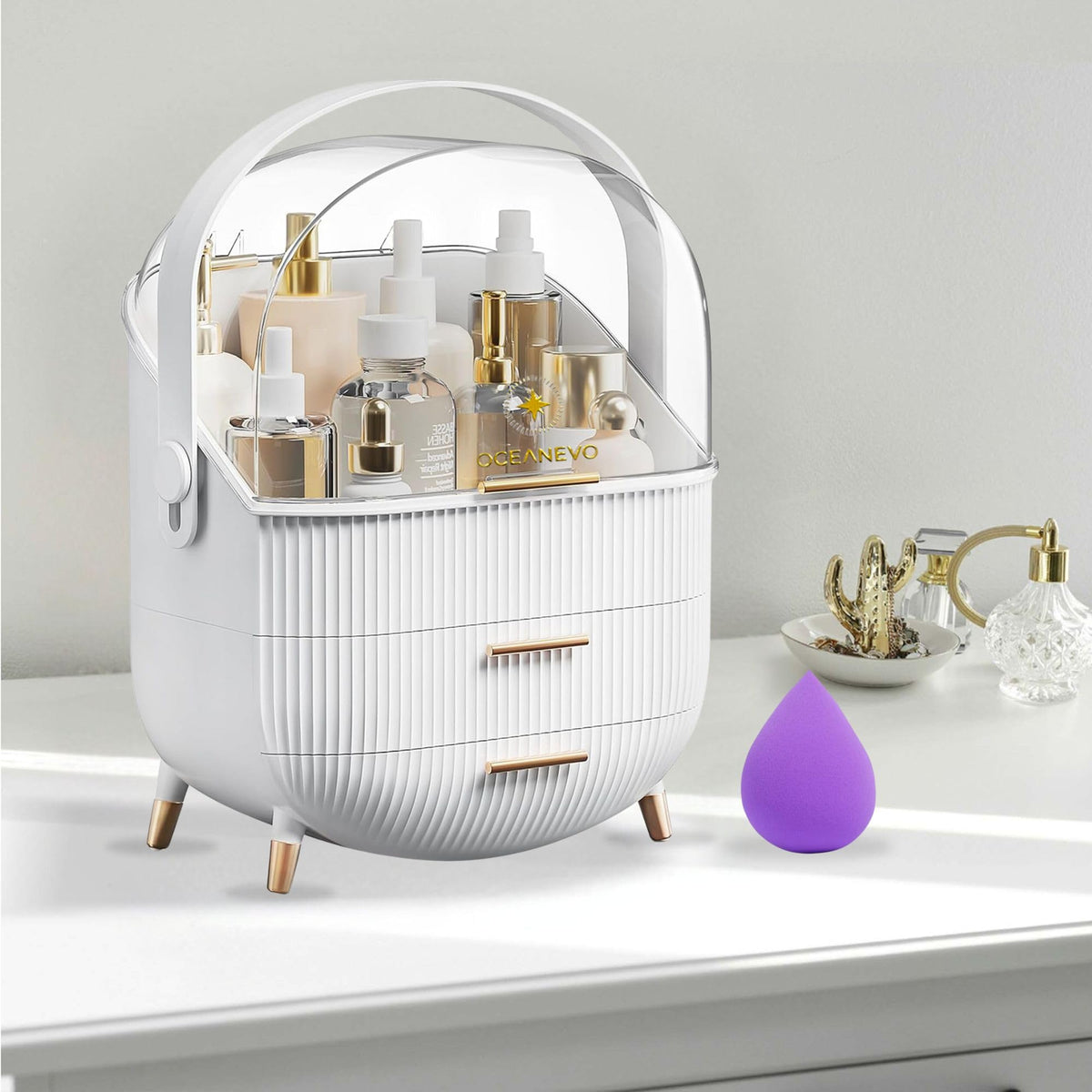 Multi-Layer Makeup and Cosmetic Storage Organizer with Transparent Lid