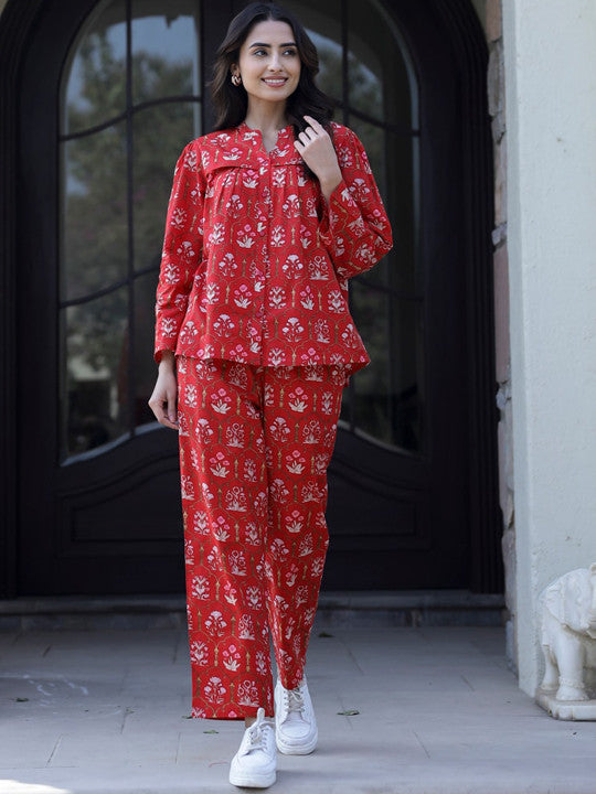 Floral Printed Pure Cotton Co-Ords Set