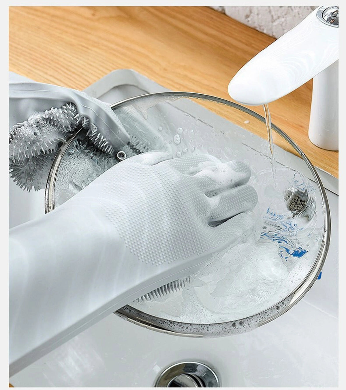 Silicone Dishwashing Cleaning Gloves with Scrubber