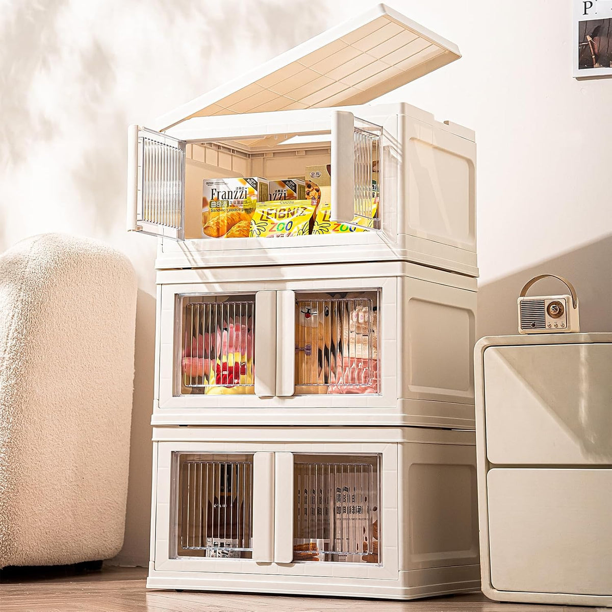 Stackable Multi-Purpose Storage Box with Transparent Doors