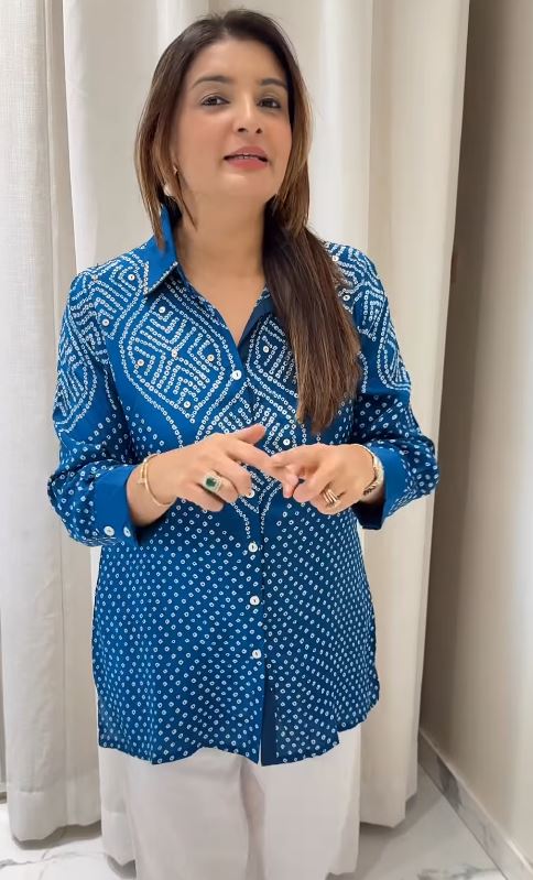 Bandhani Printed Sequin Embroidered Button-Down Shirt