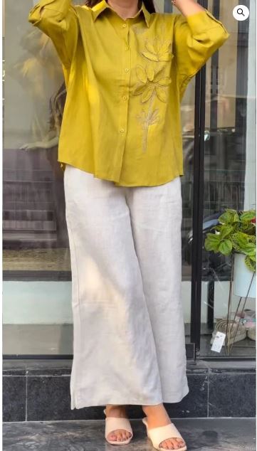 Modern Linen Floral Applique Co-Ord Set