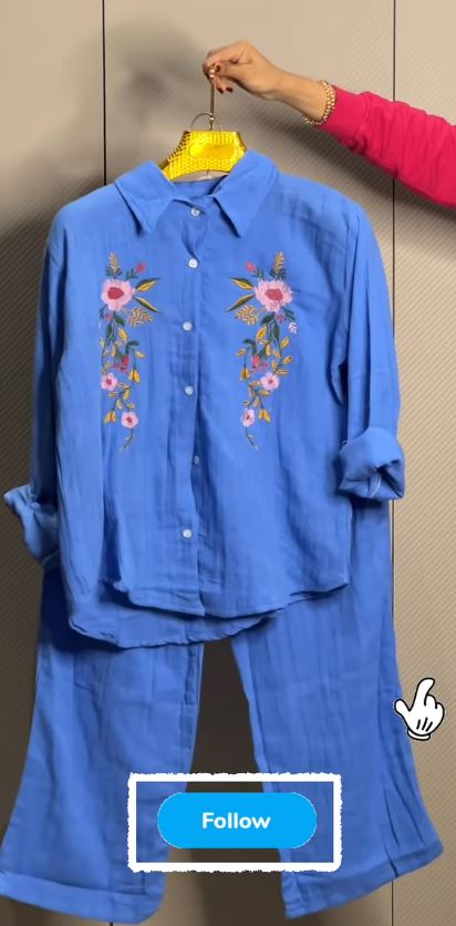 Women’s Floral Embroidered Pure Mal Cotton Shirt and Trouser Co-ord Set