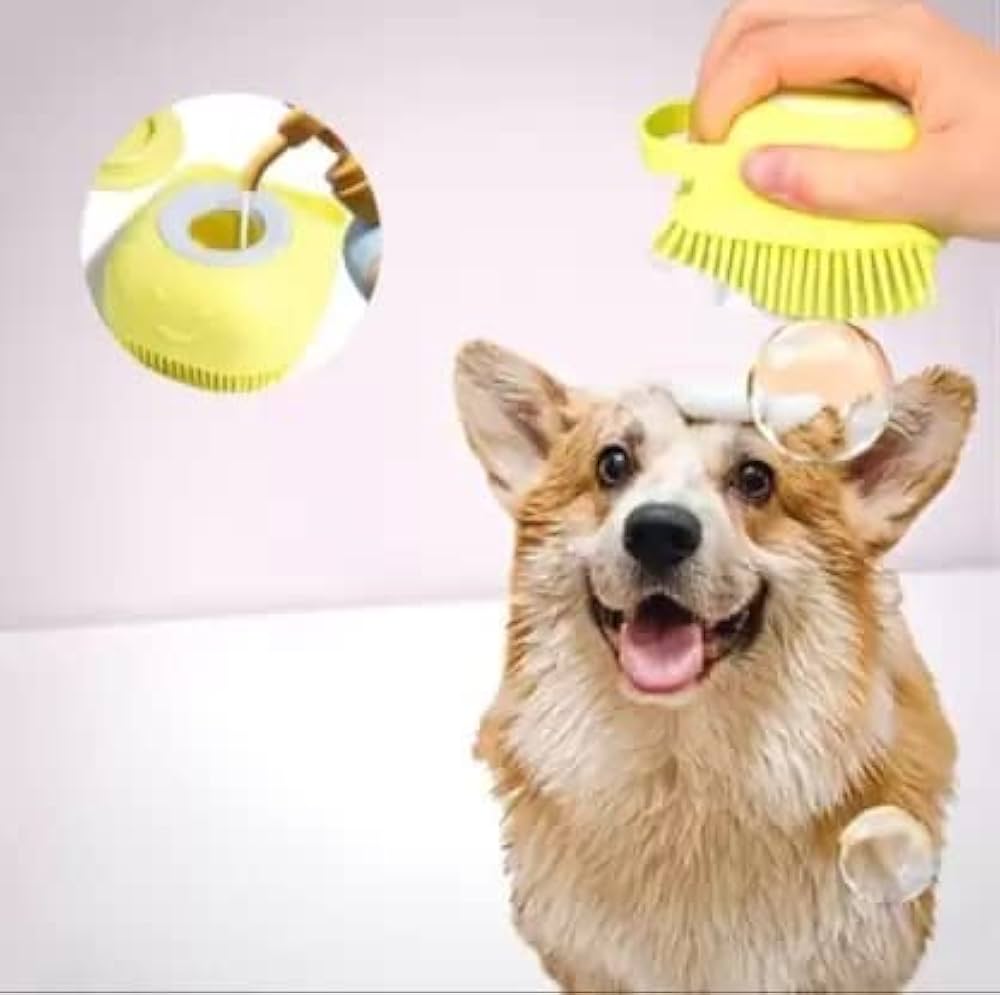 Pet Bath Brush with Built-In Soap Dispenser