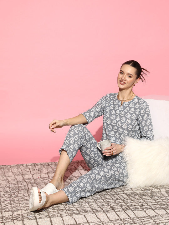 Women Grey Printed Pure Cotton Co-Ord Set