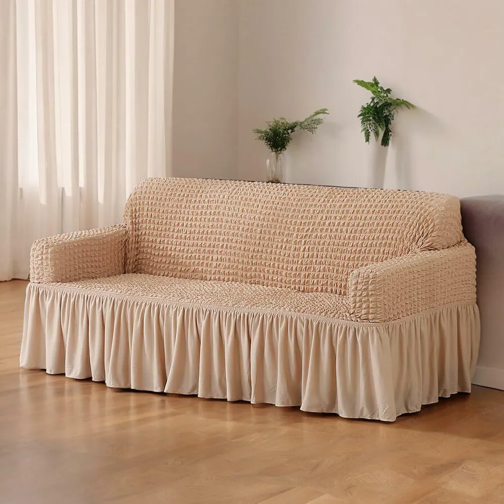 Waffle Textured Stretch Sofa Cover with Skirt