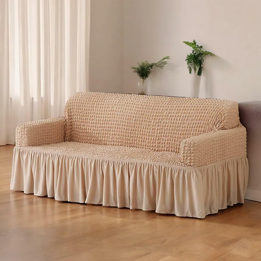 Waffle Textured Stretch Sofa Cover with Skirt