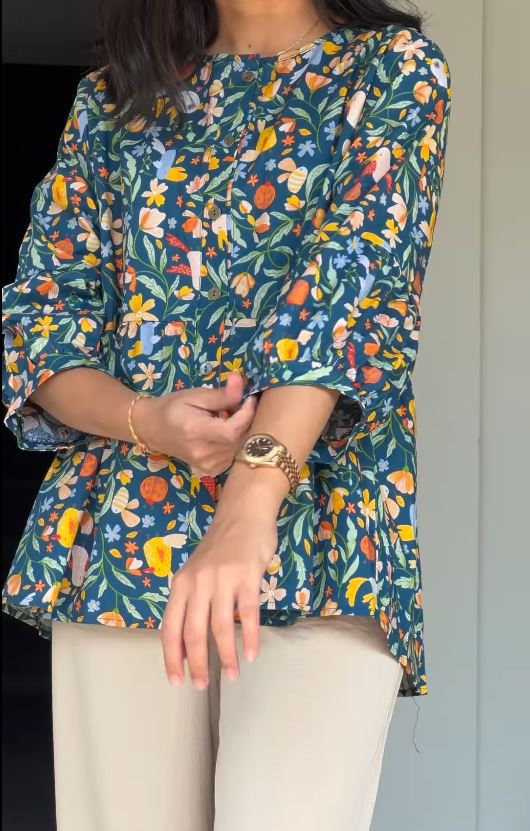 Floral Print Peplum Tunic and Wide-Leg Trouser Set