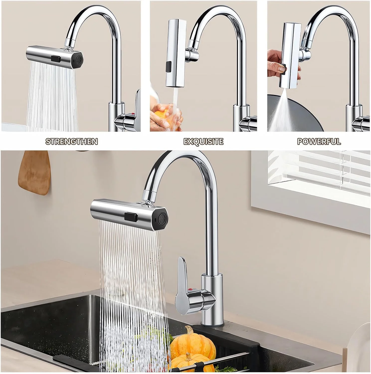 360° Rotating Kitchen Faucet Sprayer with Dual Water Modes