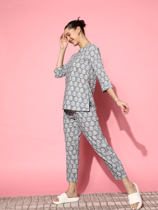 Women Grey Printed Pure Cotton Co-Ord Set