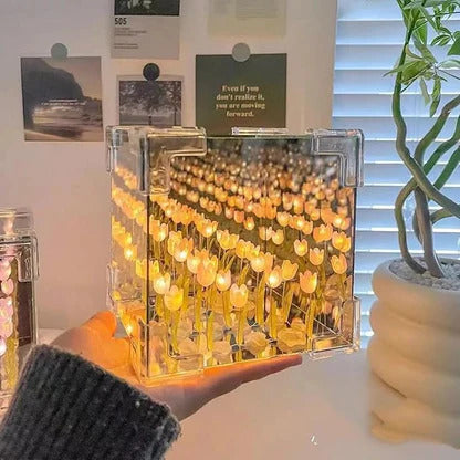 3D Tulip Crystal Cube Lamp – Decorative LED Night Light