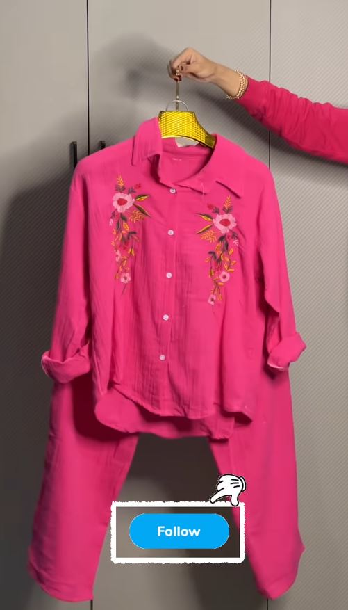 Women’s Floral Embroidered Pure Mal Cotton Shirt and Trouser Co-ord Set