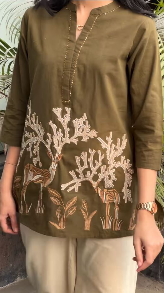Stylish Nature Print Cotton Kurti