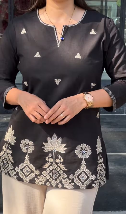 Women’s Floral Embroidered Pure Cotton Tunic and Trouser Set