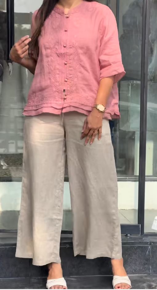 Embroidered Linen Tunic and Wide-Leg Trouser Set