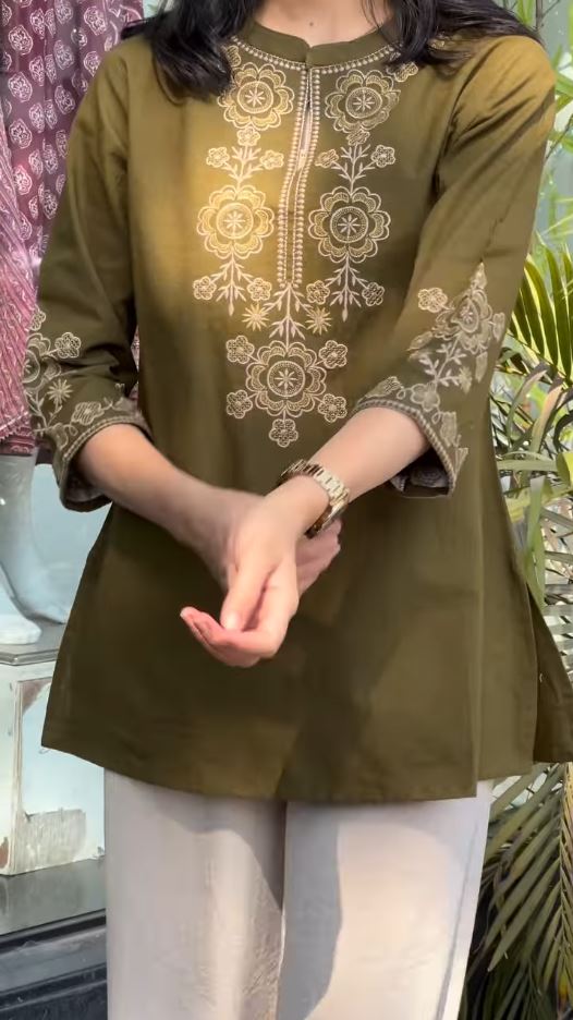 Floral Embroidered Short Kurti