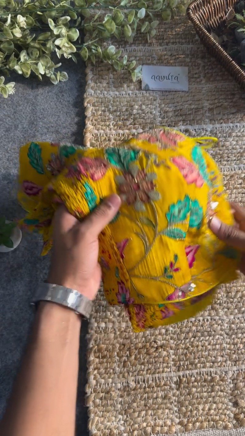 Sun-Kissed Marigold Embroidered Silk Blouse – A Floral Masterpiece