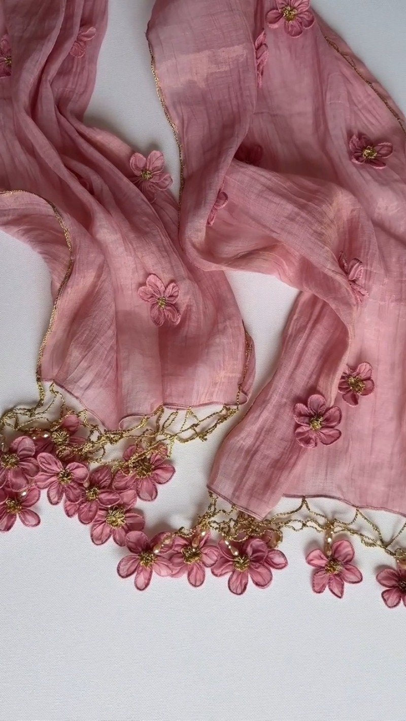 Floral Whisper Organza Saree Set with Hand-Embellished Blouse – Dusty Rose
