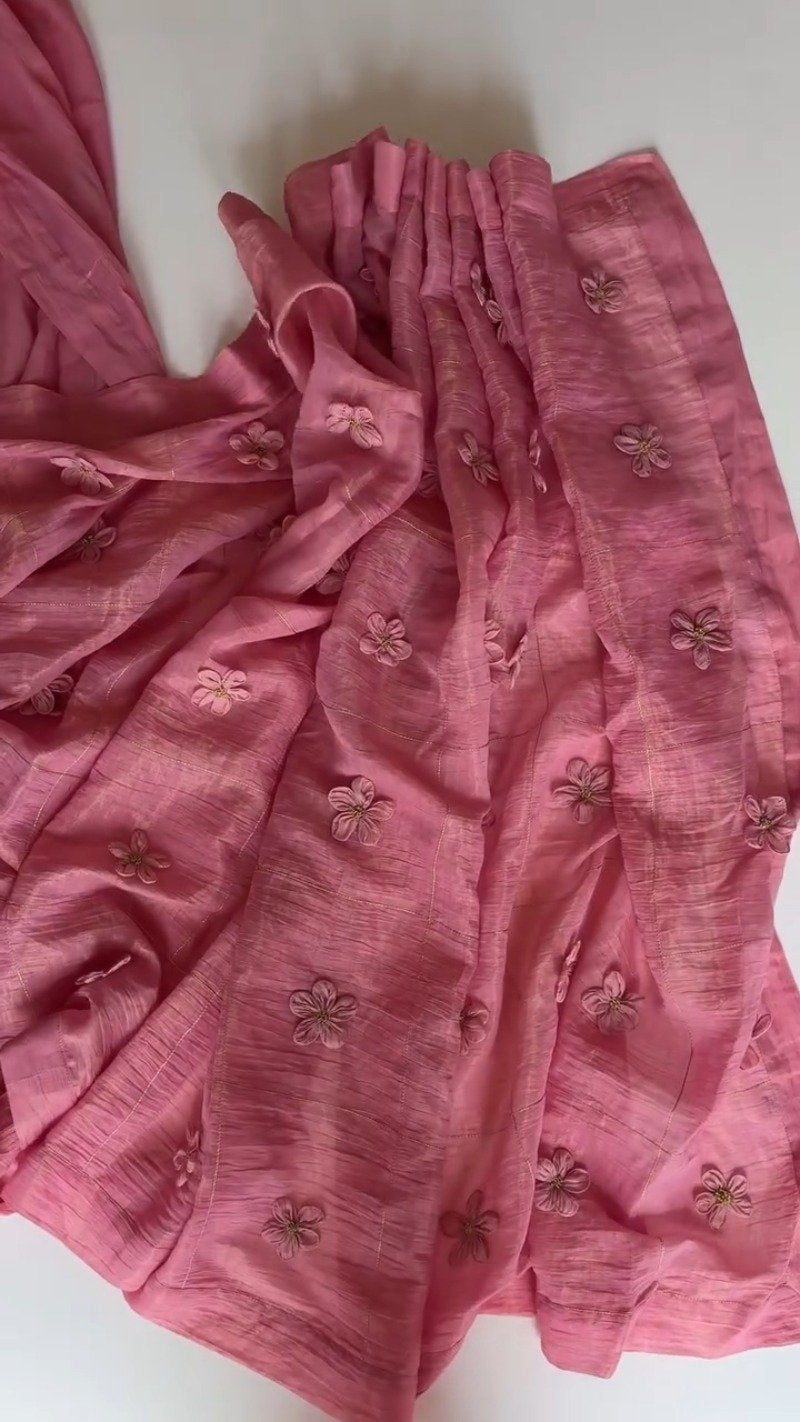Floral Whisper Organza Saree Set with Hand-Embellished Blouse – Dusty Rose