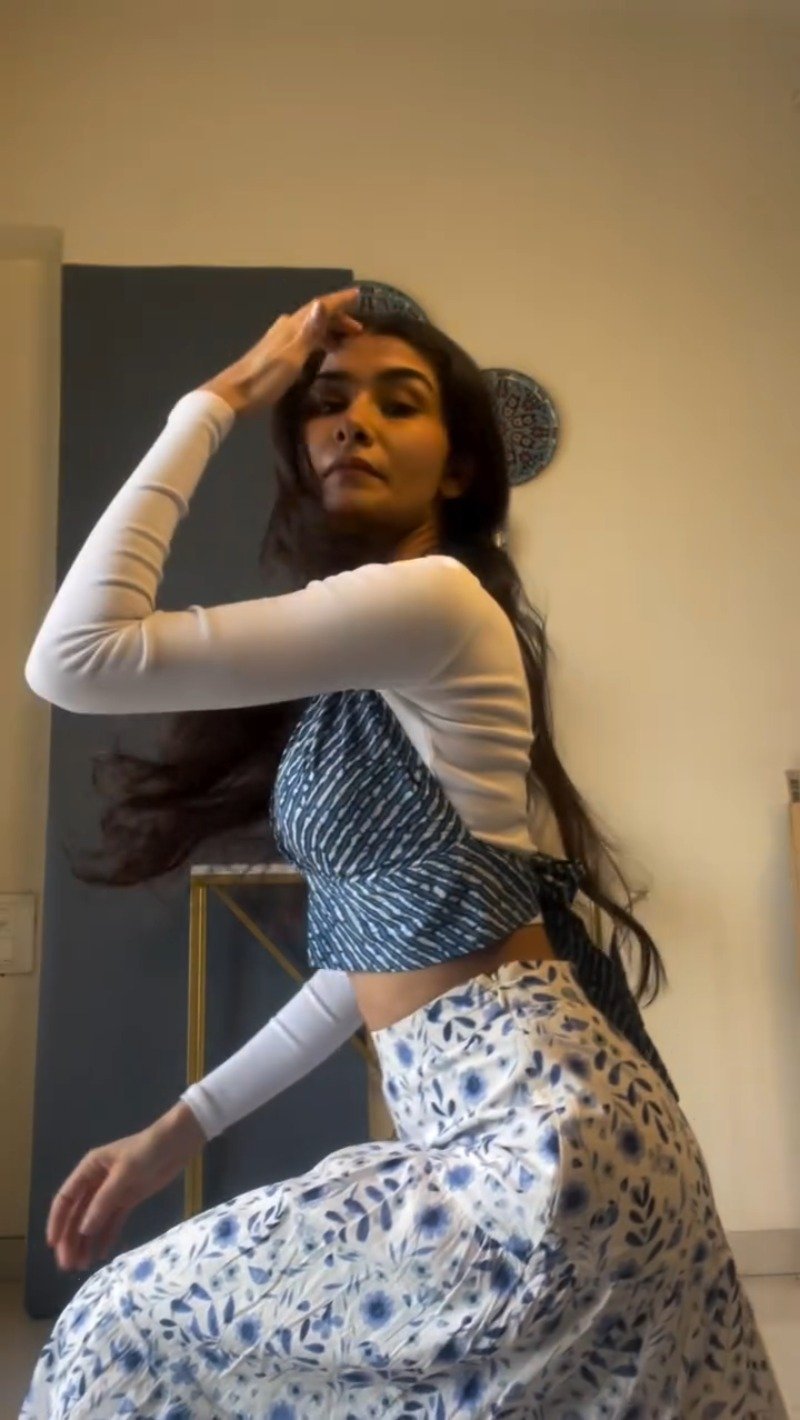 Indigo Shibori Print Wrap-Tie Crop Top & Floral Skirt Co-ord Set