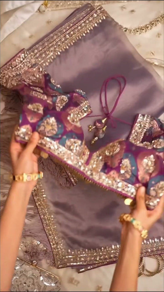 Lilac Organza Saree With Embellished Velvet Blouse – Available in Lilac & Purple