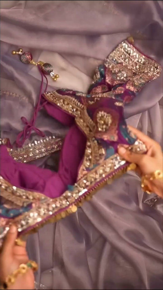 Lilac Organza Saree With Embellished Velvet Blouse – Available in Lilac & Purple