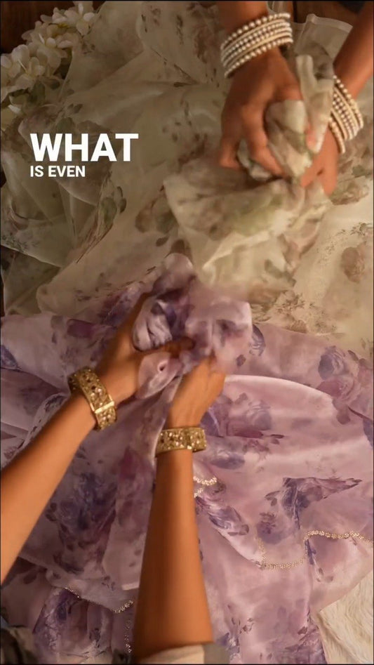 Floral Impression Organza Saree Collection – Available in Soft Lilac & Vintage Ivory