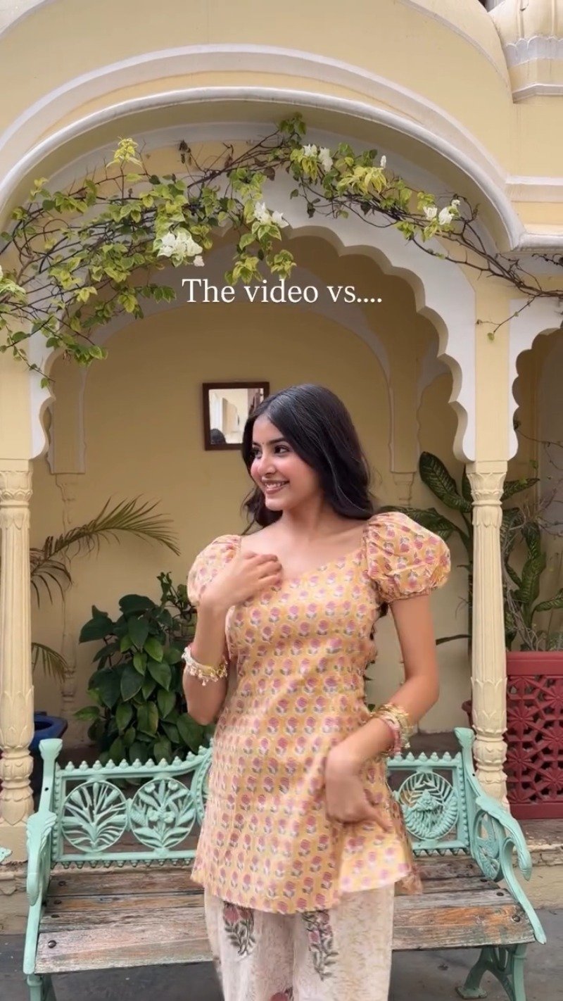 Sun-Kissed Floral Co-ord Set with Puff Sleeves and Open-Back Detail