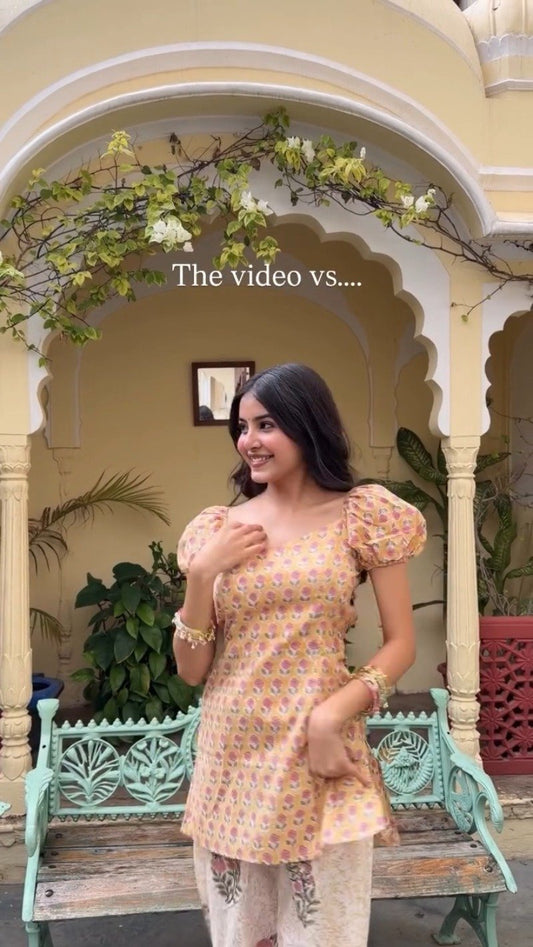 Sun-Kissed Floral Co-ord Set with Puff Sleeves and Open-Back Detail