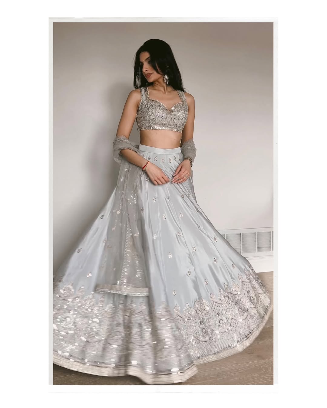 Silver Grey Sequins Embroidered Lehenga Choli with Net Dupatta