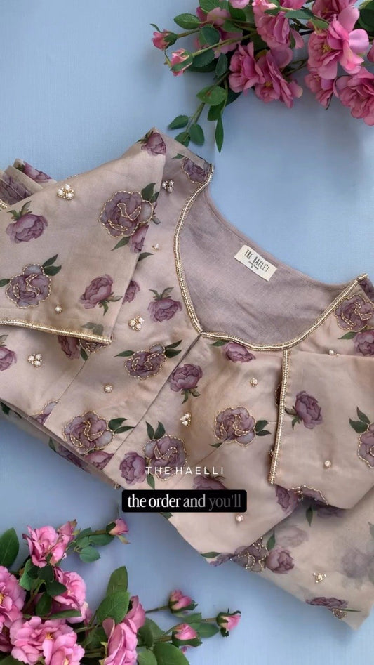 The Ravi Pure Floral Embroidered Organza Co-ord Set with Pearl Accents