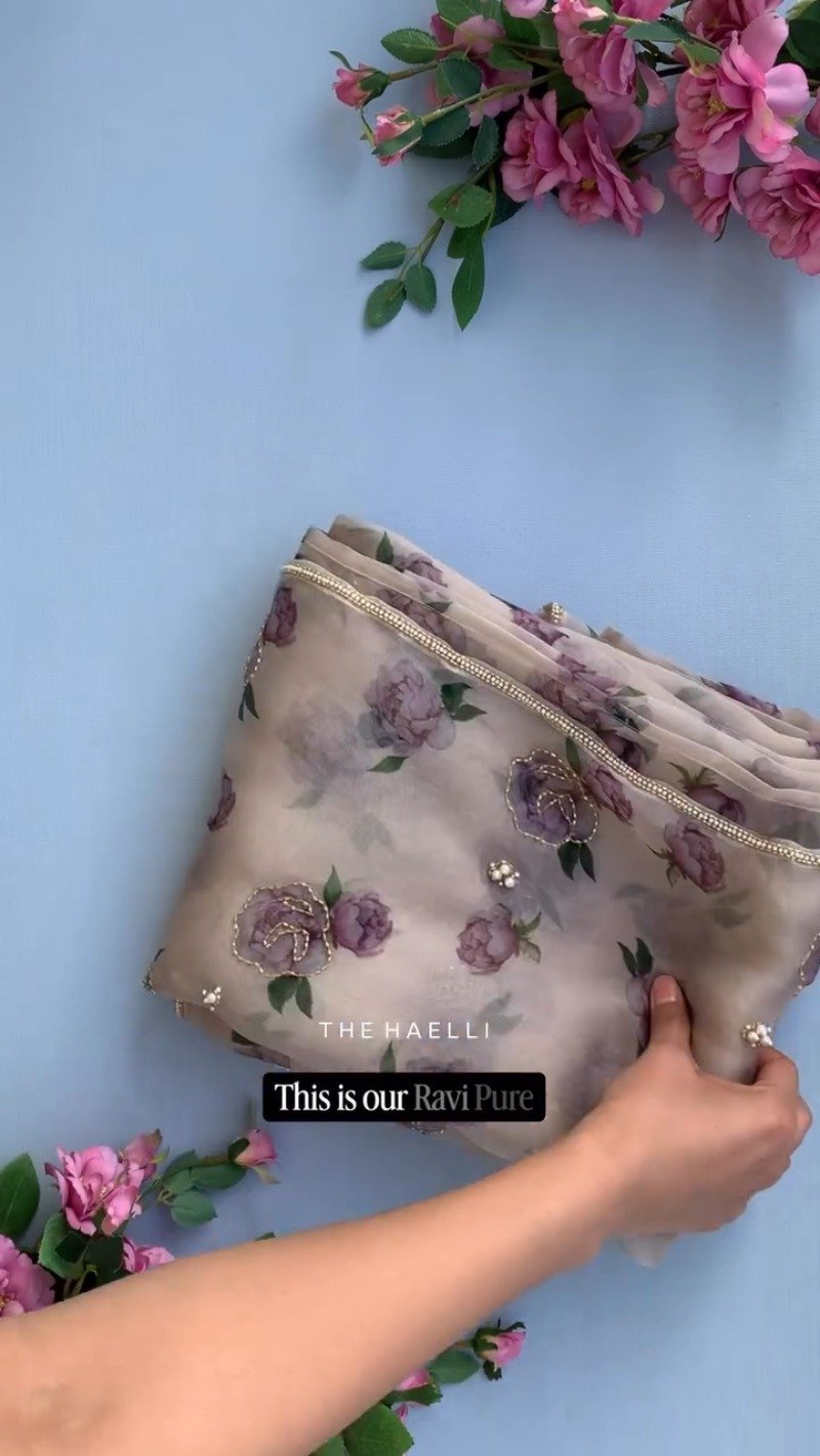 The Ravi Pure Floral Embroidered Organza Co-ord Set with Pearl Accents