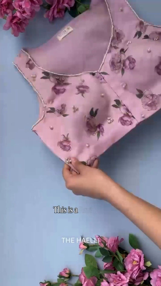 Floral Organza Hand-Embellished Suit Set – Available in Dusty Pink