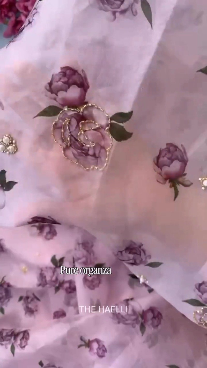 Floral Organza Hand-Embellished Suit Set – Available in Dusty Pink