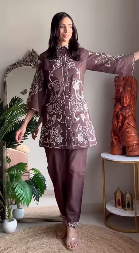 Pure Cotton V-Neck Tunic and Panelled Palazzo Co-ord Set