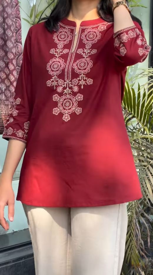 Floral Embroidered Short Kurti