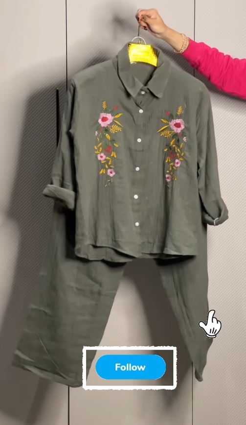 Women’s Floral Embroidered Pure Mal Cotton Shirt and Trouser Co-ord Set