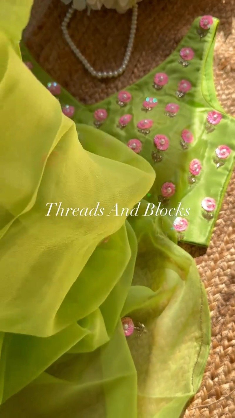 Verdant Lime Floral Sequin Embellished Saree Set