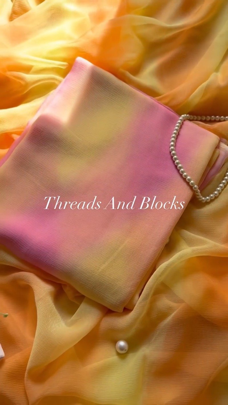 Sun-Kissed Ombré Chiffon Saree with Pearl Embellishments – Available in Sunset Orange & Tropical Pink