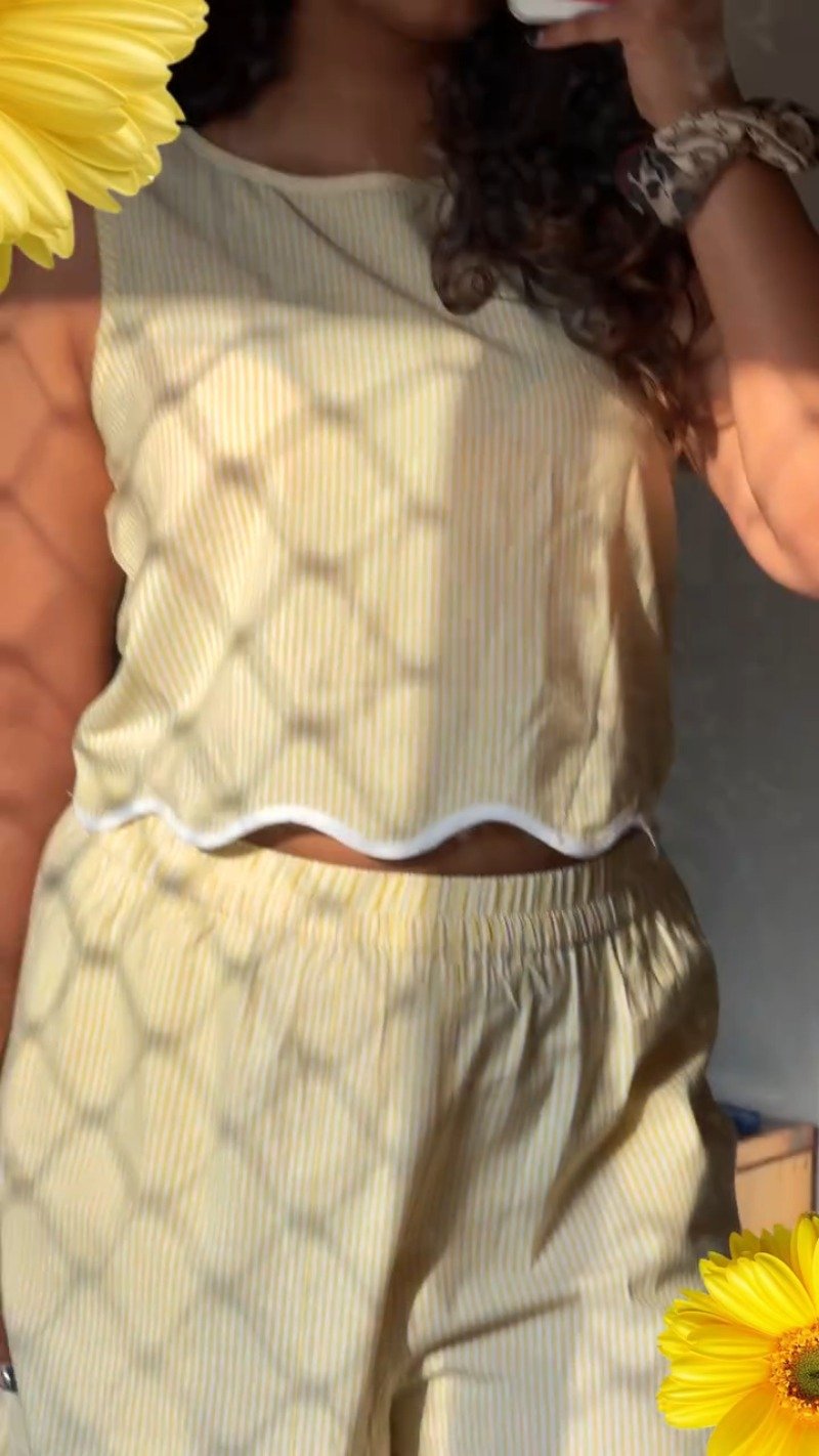 Sunshine Stripe Co-Ord Set with Scalloped Hemline