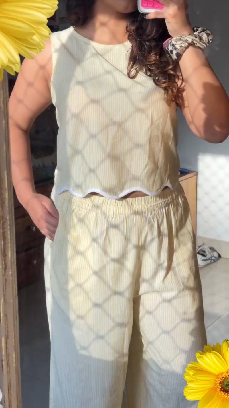 Sunshine Stripe Co-Ord Set with Scalloped Hemline