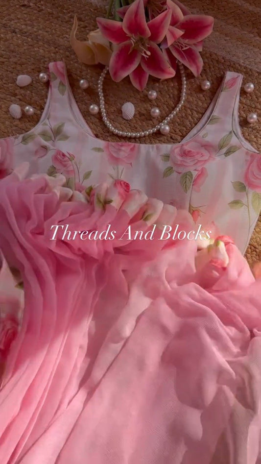 Blossom Serenade Floral Organza & Chiffon Co-ord Set