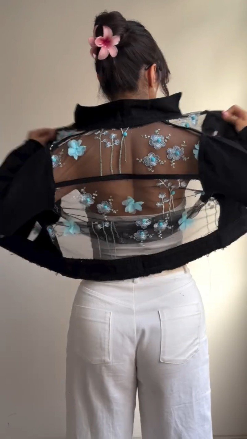 Sheer Floral Organza Statement Jacket – Available in Midnight Black & Classic Denim