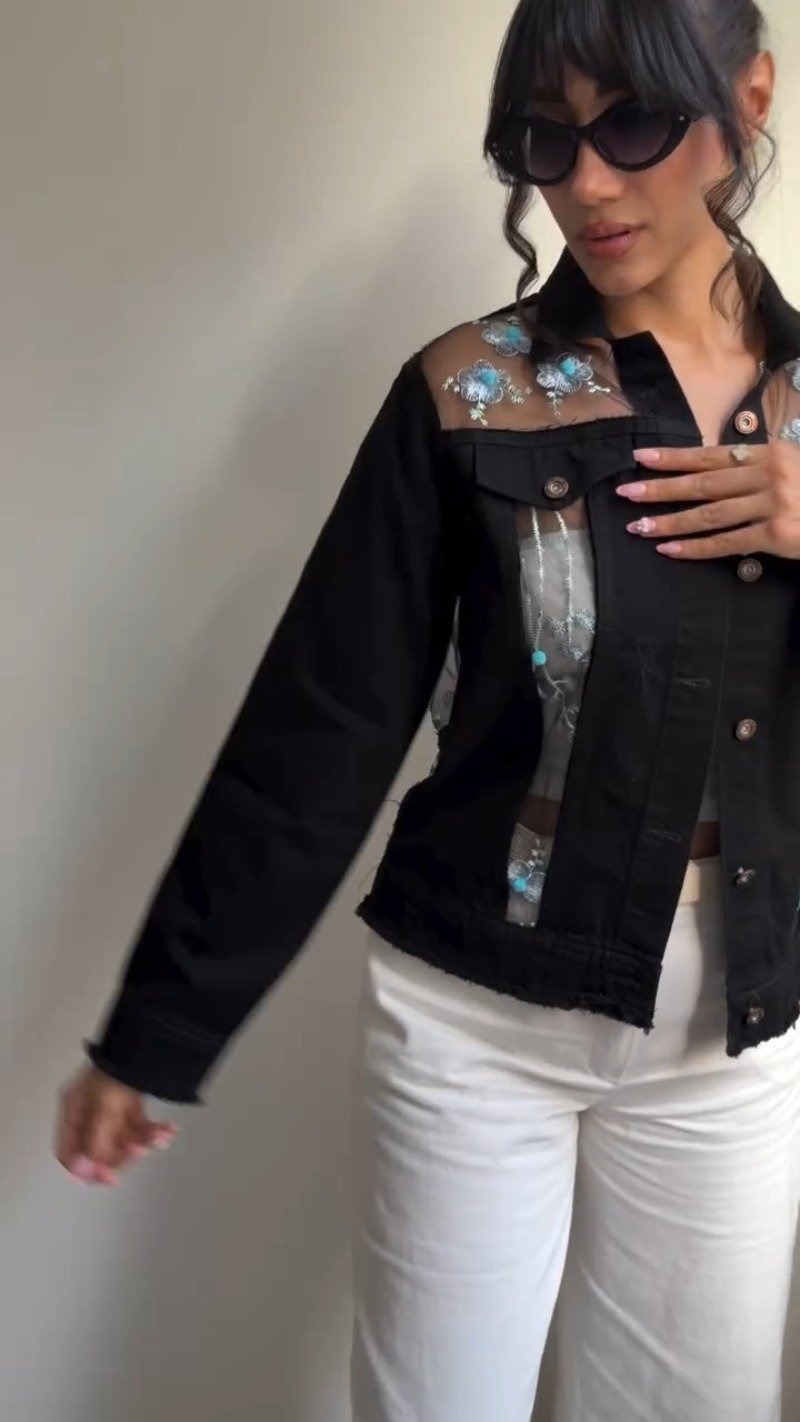 Sheer Floral Organza Statement Jacket – Available in Midnight Black & Classic Denim