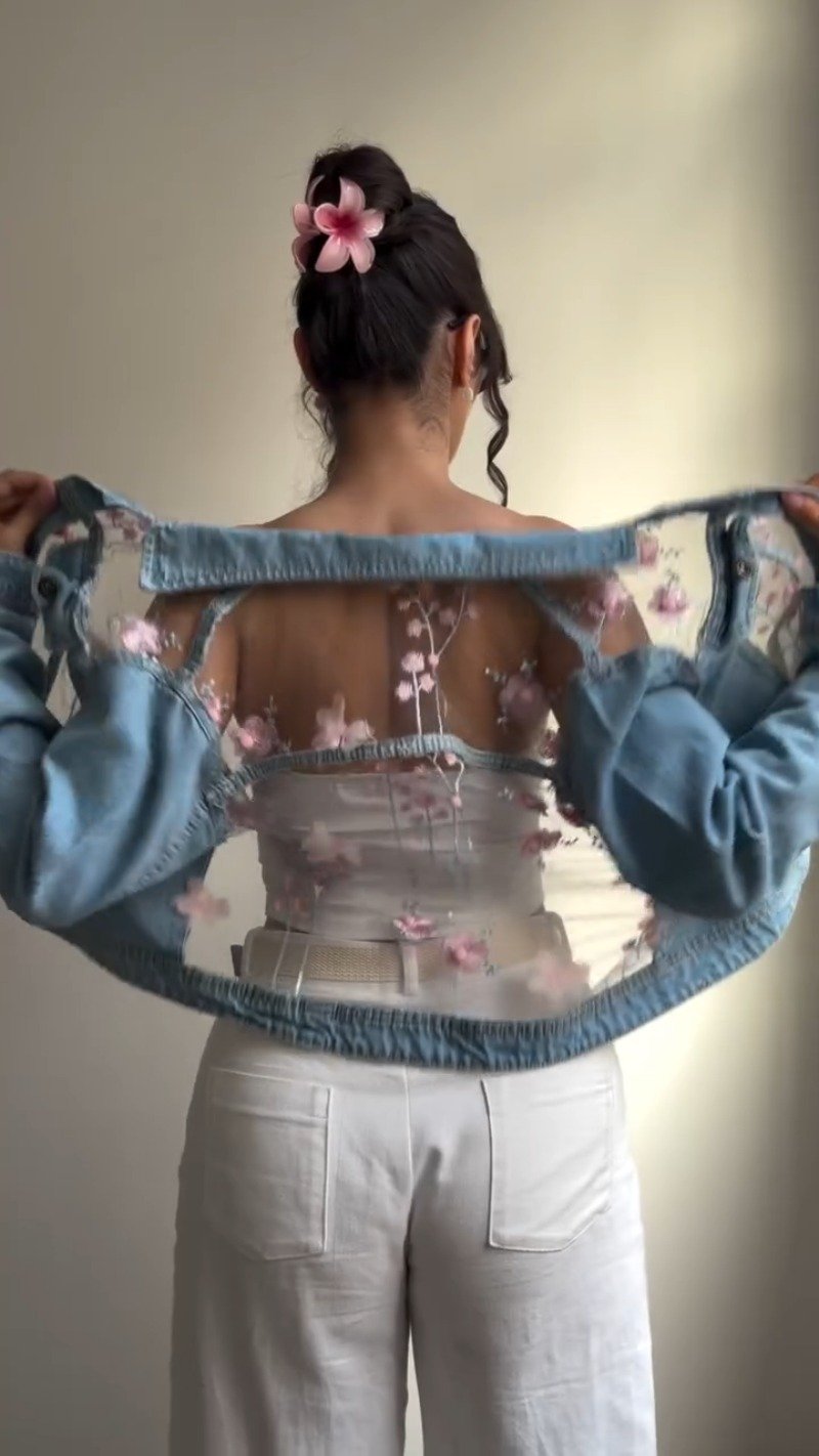 Sheer Floral Organza Statement Jacket – Available in Midnight Black & Classic Denim
