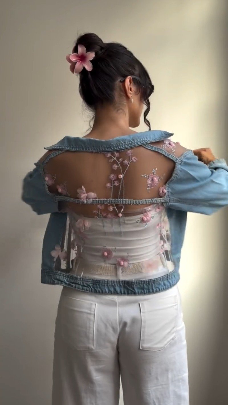 Sheer Floral Organza Statement Jacket – Available in Midnight Black & Classic Denim